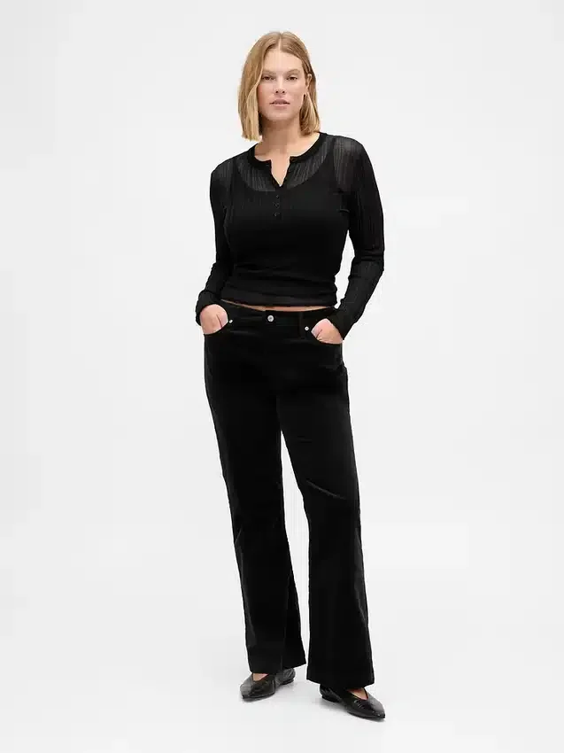 Pantalones largos y ajustados de pana de talle bajo