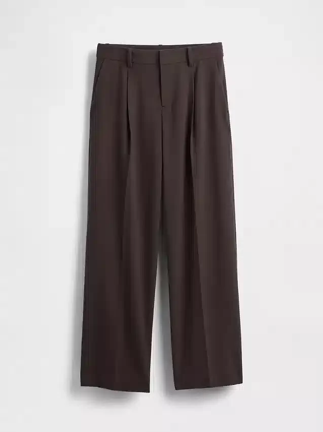Pantalones plisados de sarga cepillada de talle bajo 365