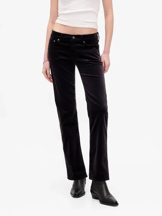 Pantalones rectos ajustados de terciopelo de talle bajo estilo años 90