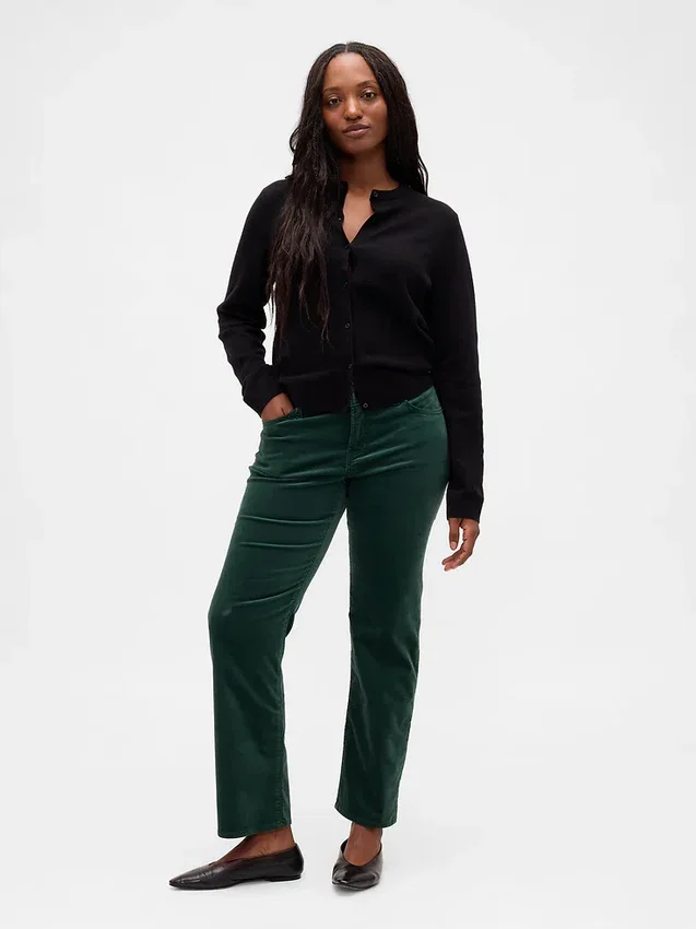 Pantalones rectos ajustados de terciopelo de talle bajo estilo años 90