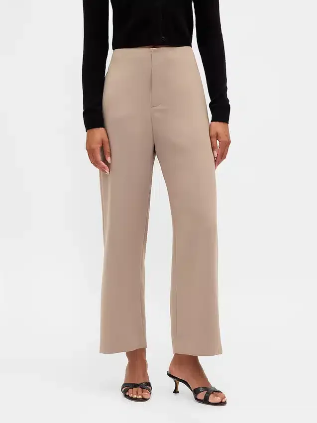 Pantalones rectos de cintura alta de sarga hasta el tobillo