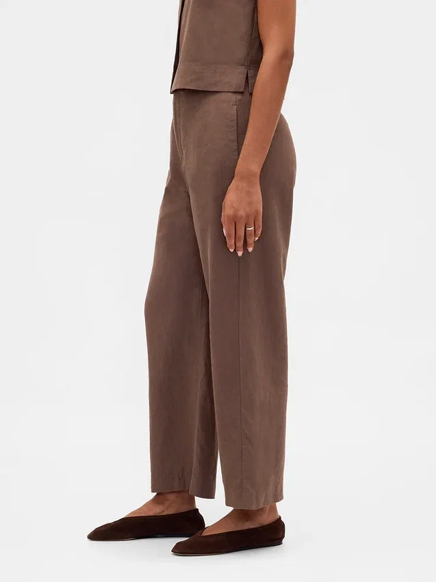 Pantalones rectos holgados hasta el tobillo de mezcla de lino