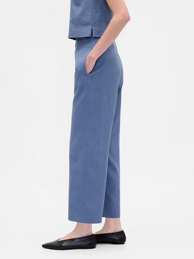 Pantalones rectos holgados hasta el tobillo de mezcla de lino