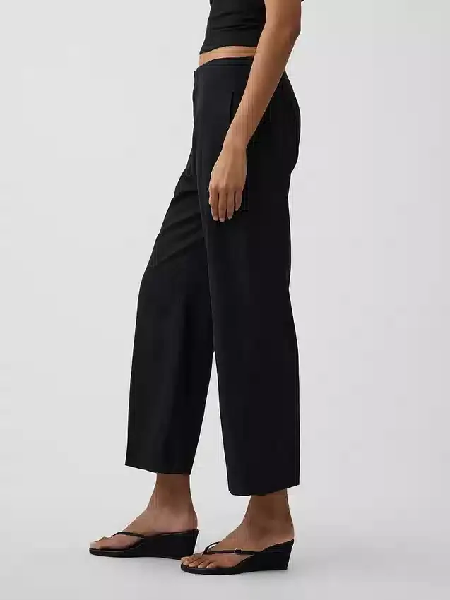 Pantalones rectos holgados hasta el tobillo de mezcla de lino