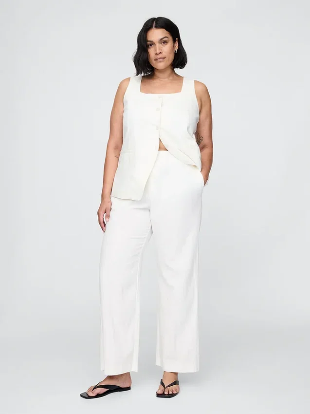 Pantalones rectos holgados hasta el tobillo de mezcla de lino
