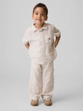 Pantalones sin cremallera de lino y algodón para bebés y niños pequeños