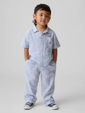 Pantalones sin cremallera de lino y algodón para bebés y niños pequeños