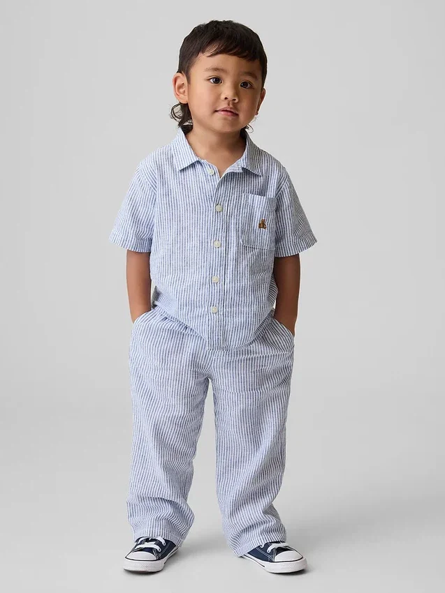 Pantalones sin cremallera de lino y algodón para bebés y niños pequeños