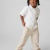 Pantalones sin cremallera de lino y algodón para bebés y niños pequeños