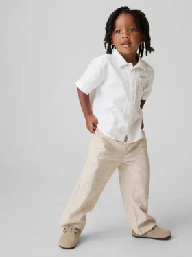 Pantalones sin cremallera de lino y algodón para bebés y niños pequeños
