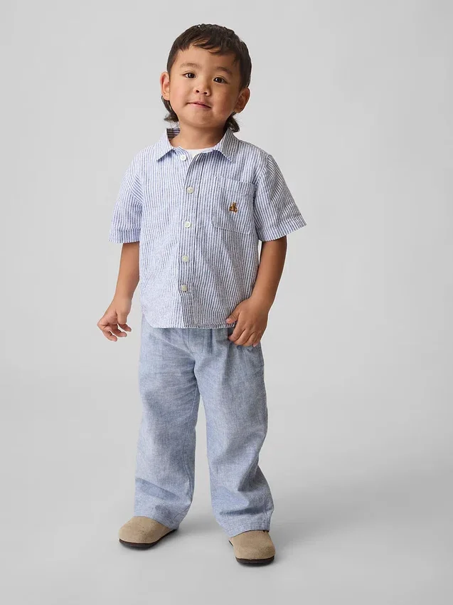 Pantalones sin cremallera de lino y algodón para bebés y niños pequeños