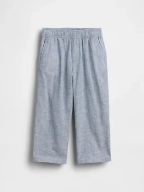 Pantalones sin cremallera de lino y algodón para bebés y niños pequeños