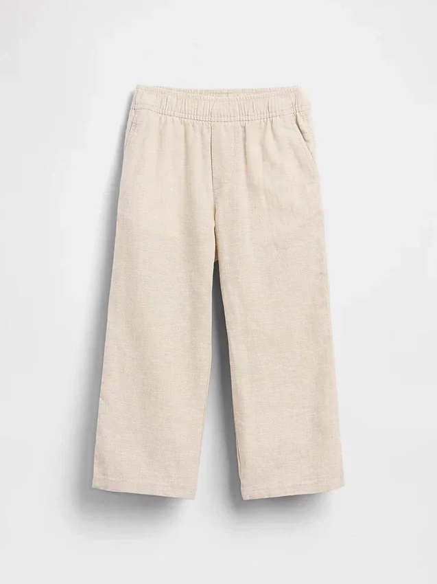 Pantalones sin cremallera de lino y algodón para bebés y niños pequeños