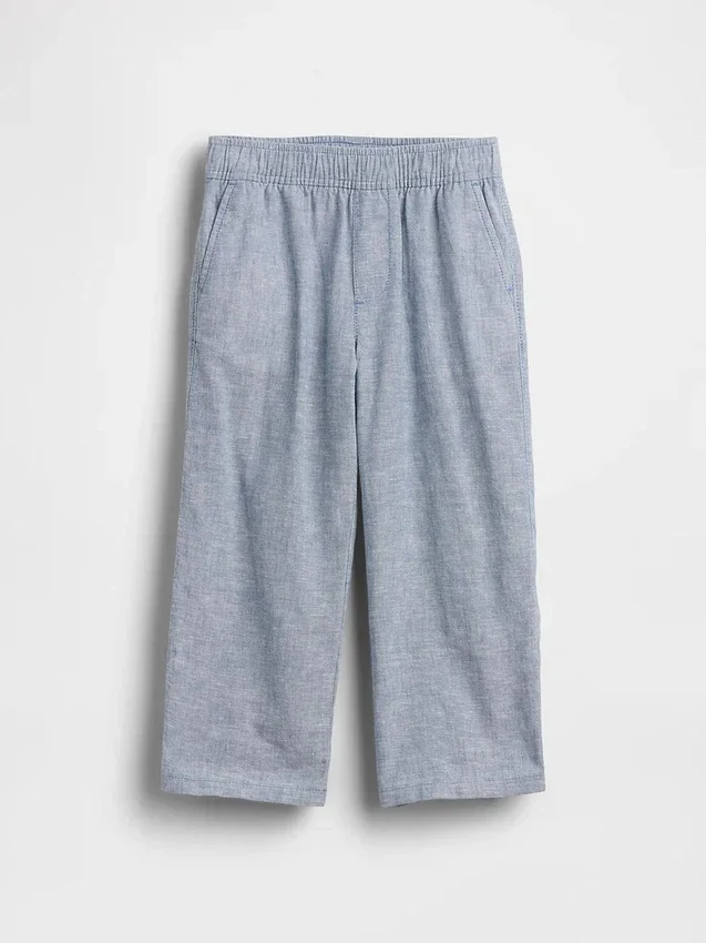 Pantalones sin cremallera de lino y algodón para bebés y niños pequeños