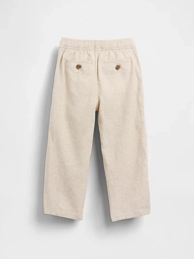 Pantalones sin cremallera de lino y algodón para bebés y niños pequeños