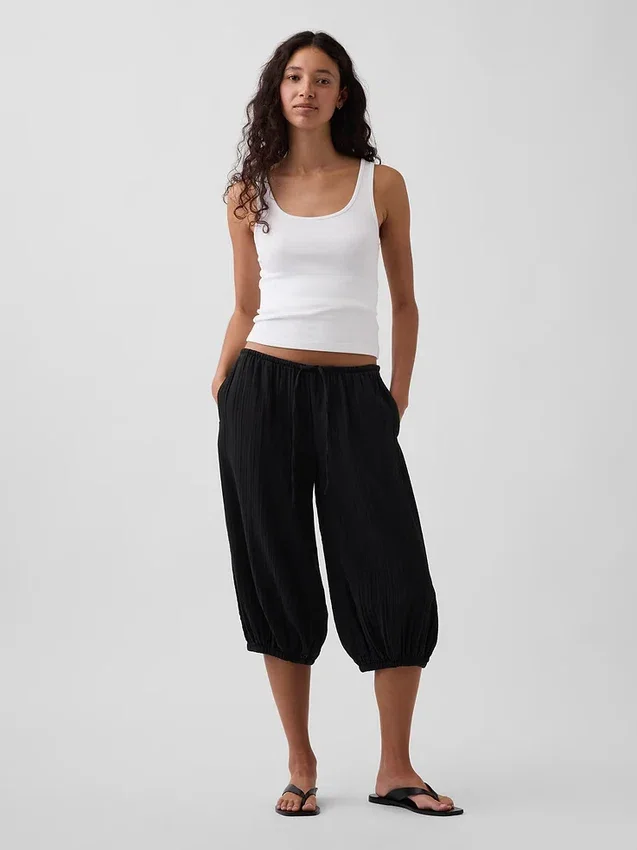 Pantalones tipo falda de gasa de algodón
