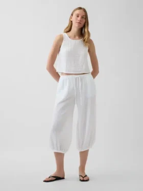 Pantalones tipo falda de gasa de algodón