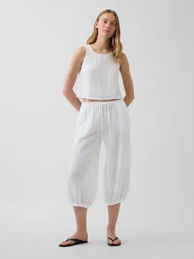 Pantalones tipo falda de gasa de algodón