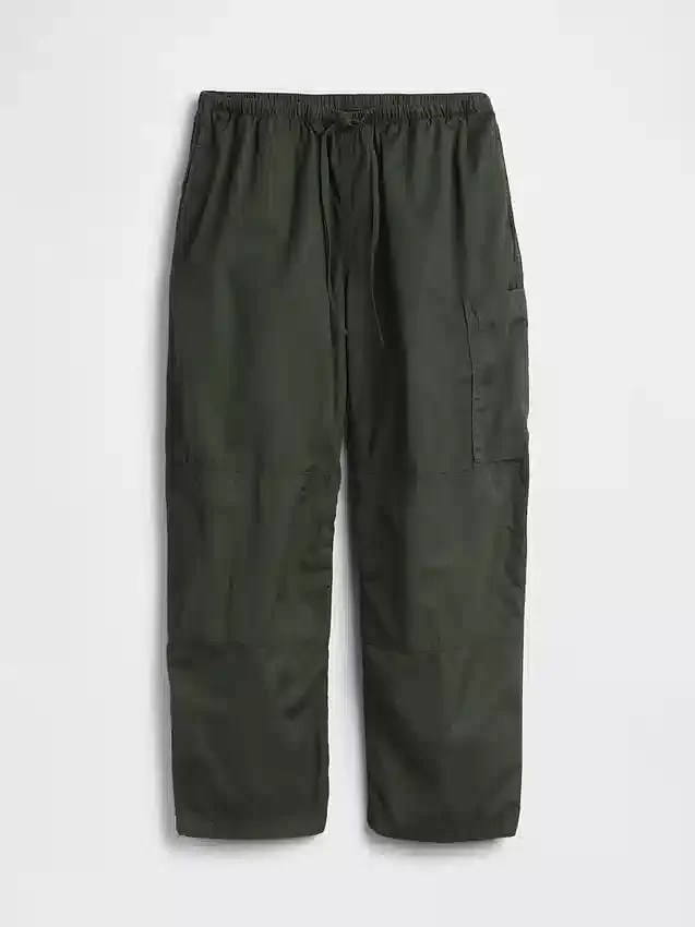 Pantalones utilitarios de sarga de talle medio con corte acampanado