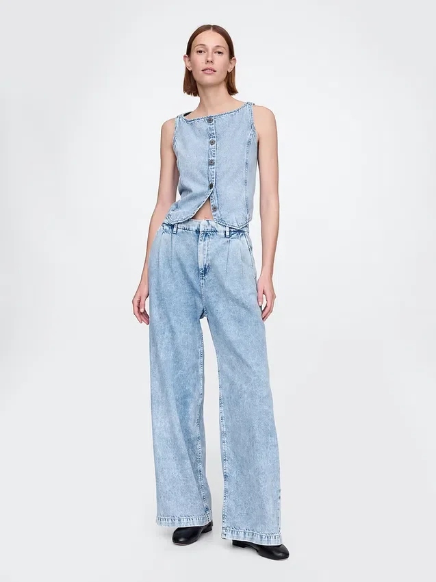 Pantalones vaqueros plisados de talle alto ultrasuaves 365