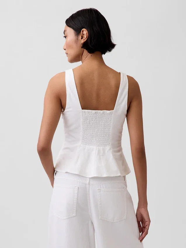 Partes de arriba con peplum de mezcla de lino