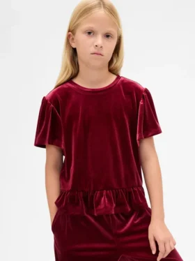 Partes de arriba de terciopelo con peplum para niños