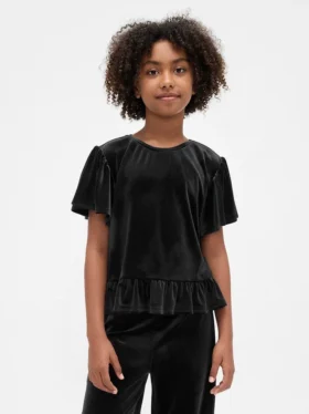 Partes de arriba de terciopelo con peplum para niños