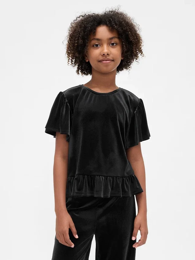 Partes de arriba de terciopelo con peplum para niños