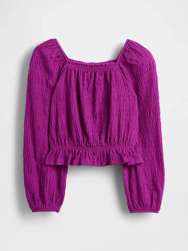 Partes de arriba infantiles con peplum arrugado