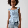 Partes de arriba infantiles con peplum, mangas con volantes y fruncido