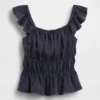 Partes de arriba infantiles con peplum, mangas con volantes y fruncido