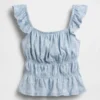 Partes de arriba infantiles con peplum, mangas con volantes y fruncido