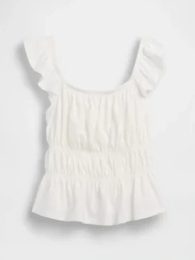 Partes de arriba infantiles con peplum, mangas con volantes y fruncido