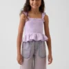 Partes de arriba infantiles de gasa de algodón con peplum fruncido