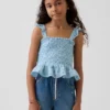 Partes de arriba infantiles de gasa de algodón con peplum fruncido