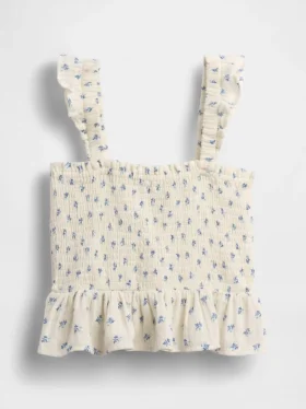 Partes de arriba infantiles de gasa de algodón con peplum fruncido