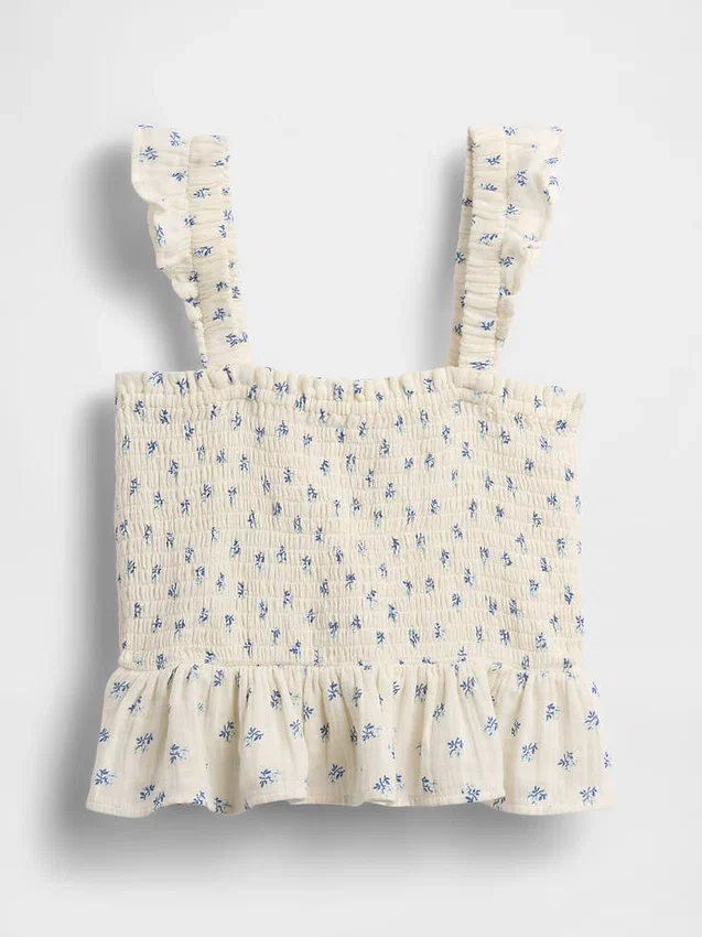 Partes de arriba infantiles de gasa de algodón con peplum fruncido