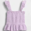 Partes de arriba infantiles de gasa de algodón con peplum fruncido