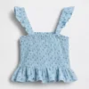 Partes de arriba infantiles de gasa de algodón con peplum fruncido