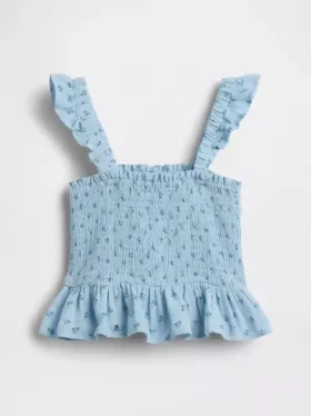 Partes de arriba infantiles de gasa de algodón con peplum fruncido