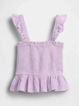 Partes de arriba infantiles de gasa de algodón con peplum fruncido