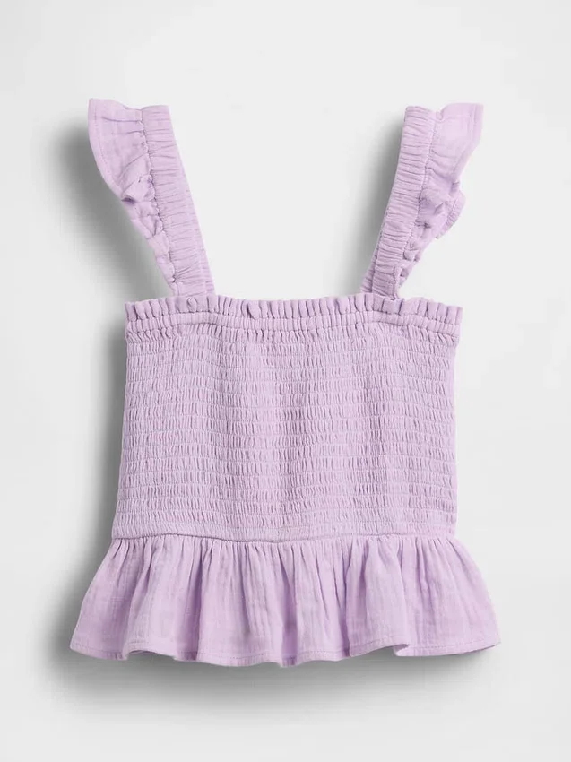 Partes de arriba infantiles de gasa de algodón con peplum fruncido