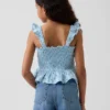 Partes de arriba infantiles de gasa de algodón con peplum fruncido