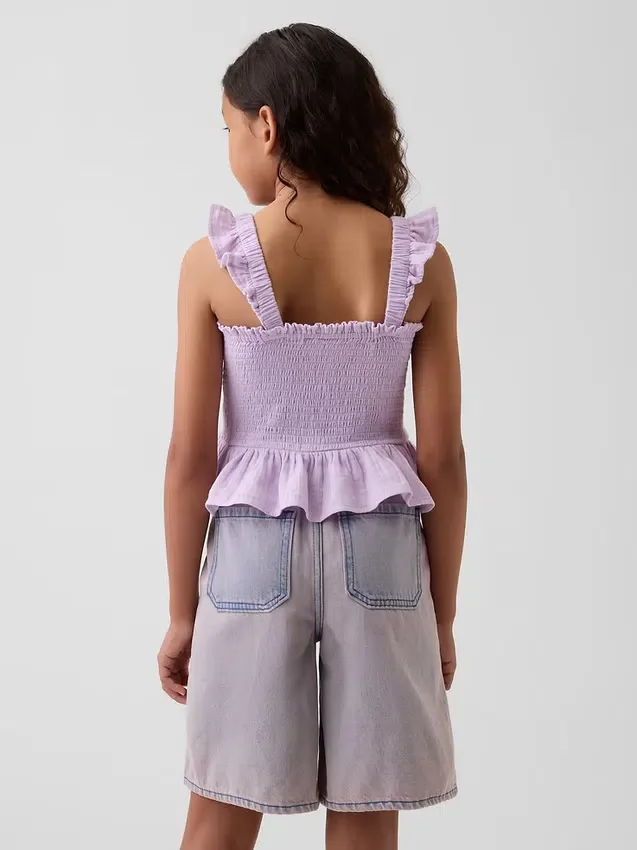 Partes de arriba infantiles de gasa de algodón con peplum fruncido