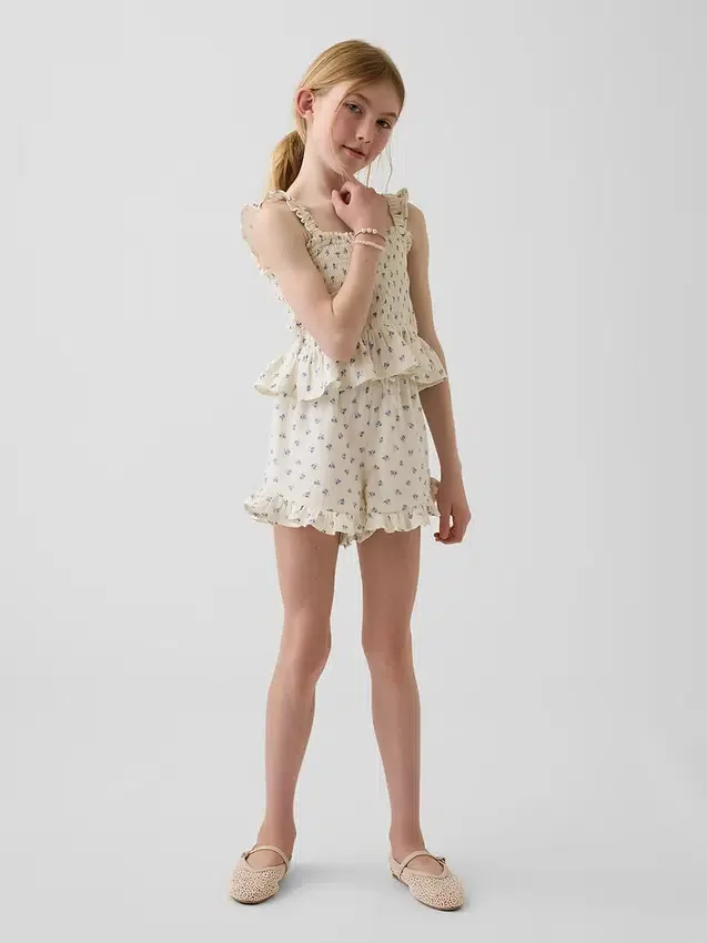 Partes de arriba infantiles de gasa de algodón con peplum fruncido