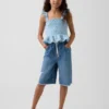 Partes de arriba infantiles de gasa de algodón con peplum fruncido