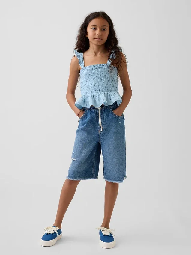 Partes de arriba infantiles de gasa de algodón con peplum fruncido
