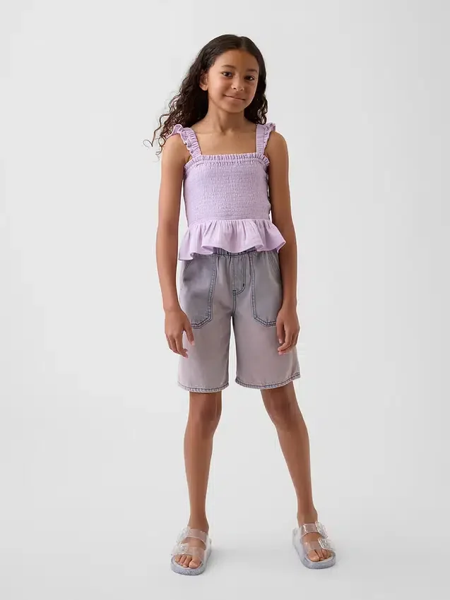 Partes de arriba infantiles de gasa de algodón con peplum fruncido