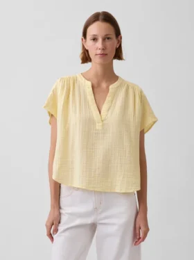 Partes de arriba oversize de gasa de algodón con cuello abierto