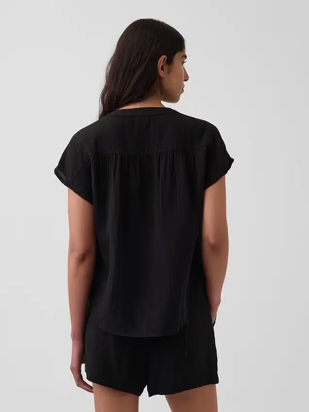 Partes de arriba oversize de gasa de algodón con cuello abierto